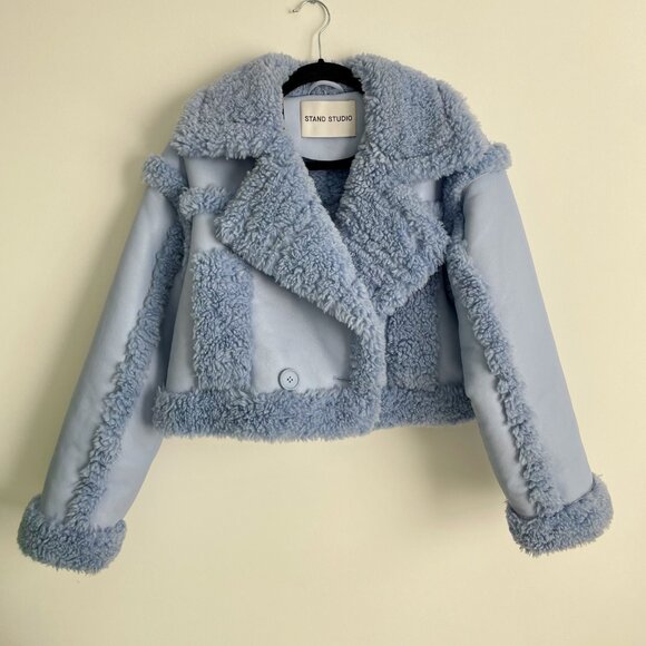 Stand Studio Kristy Jacket Blue Faux Fur Coat – Size 32/US 2 - Picture 6 of 8